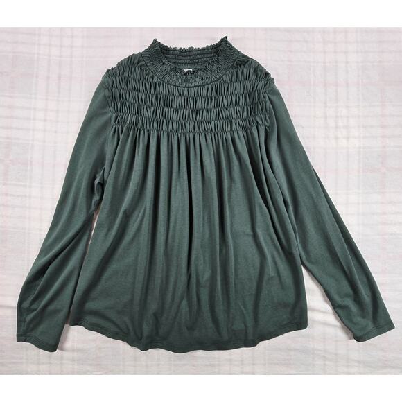 Sundance Gabrielle Dreamer Top Smocked Pin Tuck Mock Neck Cottage Boho Green XL - Picture 3 of 12